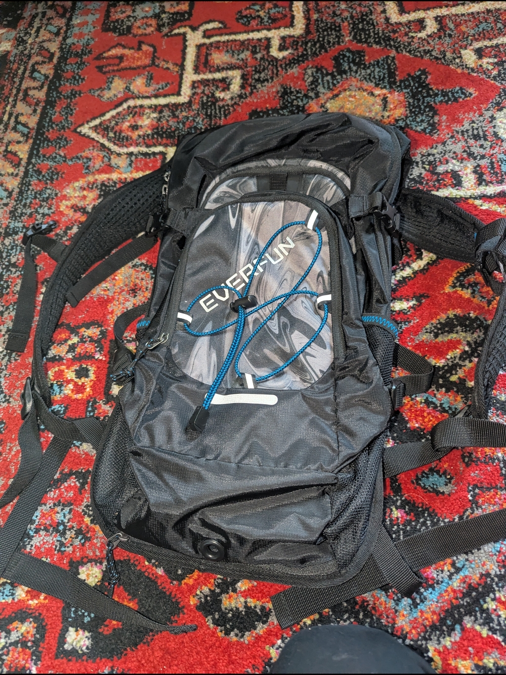 Black Backpack with Blue Accents - Men's Hydration Daypack